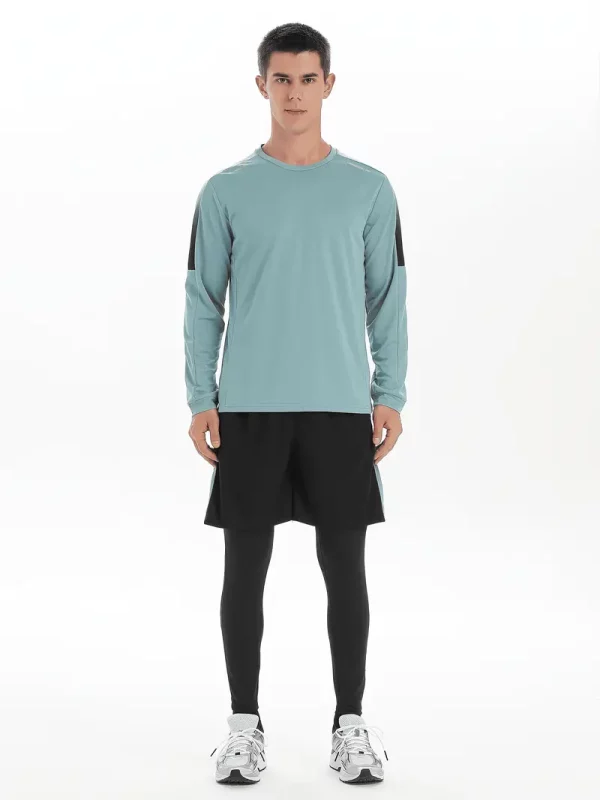 3 conjuntos deportivos para hombre, conjunto de top de manga larga y pantalones cortos y pantalones de poliéster - Imagen 5